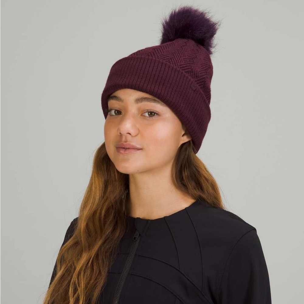 Lululemon Chevron Knit Pom Beanie. Maroon or Cassis color!
